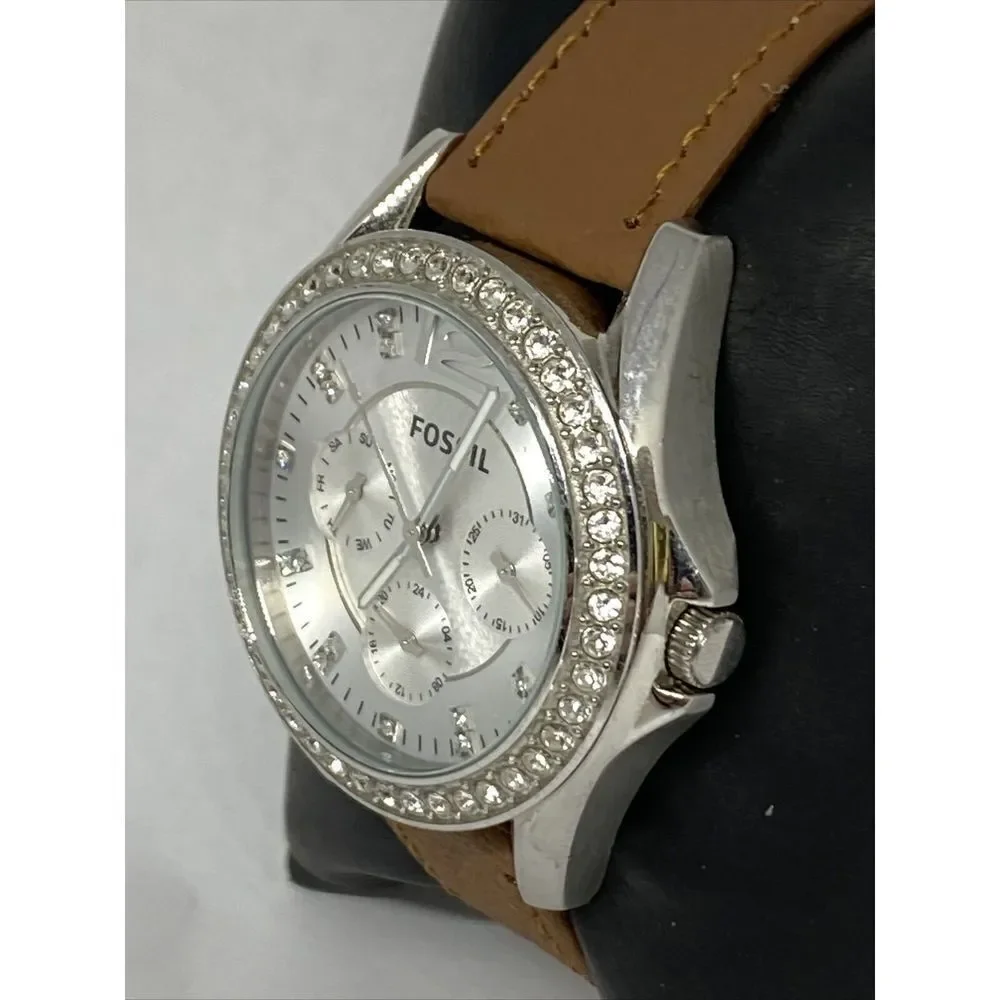 Fossil ES3202 Womens Brown Leather Analog White Dial Quartz Genuine Watch HK1064